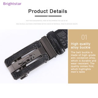 Brightstar เข็มขัดหนังวัวแท้ หัวเข็มขัดอัตโนมัติ ปรับได้ สีดํา สําหรับผู้ชาย