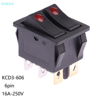 Xo94ol KCD3-606 สวิตช์โยกคู่ พร้อมไฟ เปิด ปิด 6 พิน 16A~250V AC TH