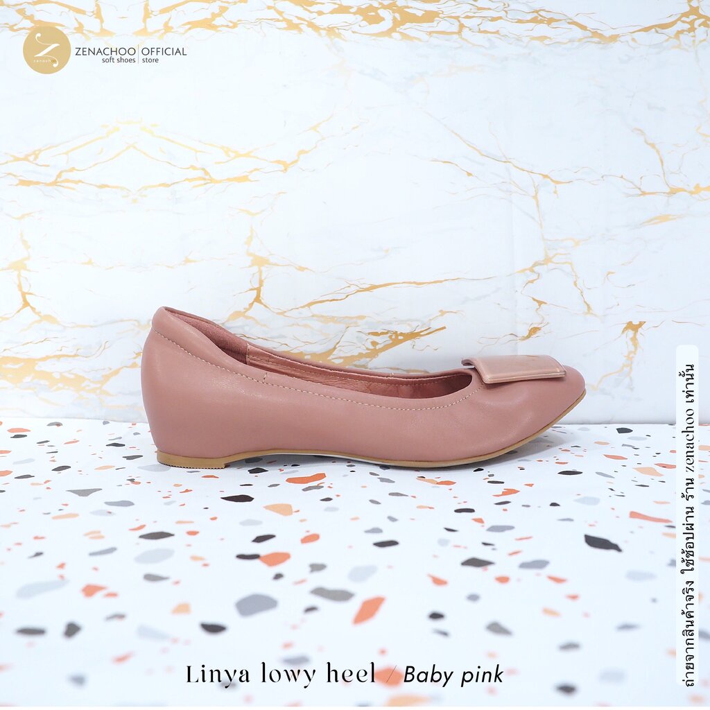 ทรงปกติ:เปลี่ยนไซส์ได้-ไม่รับคืน::รุ่นขายดี Zenachoo Linya Lowy heel สูง 1.3 นิ้ว เสริมส้นด้านใน รองเท้าหนังแกะแท้