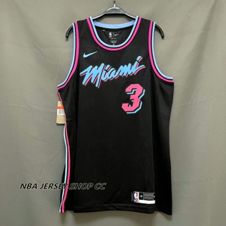 【คุณภาพสูง】ใหม่ ของแท้ NBA Miami Heat ปี 2019-20 สําหรับผู้ชาย #3 เสื้อกีฬาแขนสั้น ลายทีม Dwyane Wade City Edition สีดํา