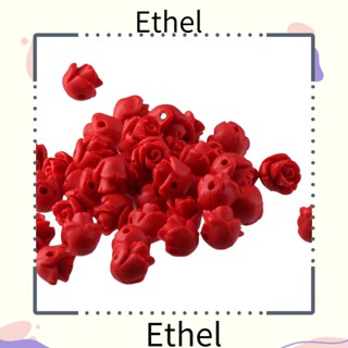 Ethel1 ลูกปัดดอกกุหลาบ สีแดง 8 มม. สําหรับทําสร้อยคอ 130 ชิ้น