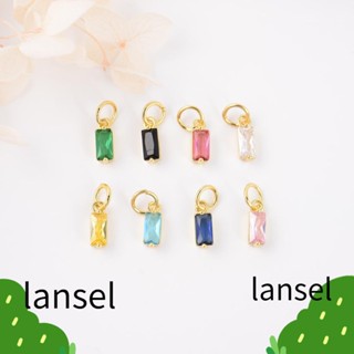 Lansel จี้พลอยเทียม ทองเหลือง ทรงสี่เหลี่ยมผืนผ้า ประดับเพทาย 12*3 มม. 20 ชิ้น