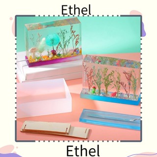 Ethel1 แม่พิมพ์ซิลิโคน ทรงสี่เหลี่ยมผืนผ้า พร้อมที่จับไม้ รูปดอกไม้แห้ง ไฟ LED สําหรับบ้าน