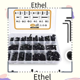 Ethel1 ชุดสกรูซ็อกเก็ต โลหะผสมเหล็ก สีดํา 12.9 M5 M6 M8 12 ขนาด 360 ชิ้น