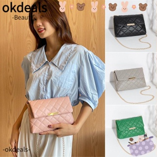 Okdeals กระเป๋าสะพายไหล่ หนัง PU ทรงสี่เหลี่ยม แต่งสายโซ่ สําหรับผู้หญิง