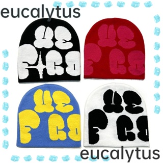 Eucalytus1 หมวกบีนนี่ ผ้าวูลถัก อะคริลิค พิมพ์ลายตัวอักษร ให้ความอบอุ่น แฟชั่น สําหรับผู้ชาย ผู้หญิง Y2k