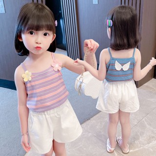 1-9y น่ารัก เด็กทารก เสื้อยืด ฤดูร้อน ใหม่ เกาหลี ฤดูร้อน ด้านล่าง เสื้อ บาง สไตล์เจ้าหญิง สายคล้องคอ ด้านบน