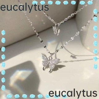 Eucalytus1 สร้อยคอโซ่ จี้ผีเสื้อ สองชั้น ขนาดเล็ก หรูหรา เครื่องประดับ สําหรับผู้หญิง