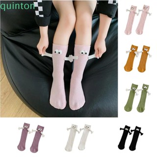 Quinton ถุงเท้าผ้าฝ้าย 3D ดูดแม่เหล็ก สีพื้น สไตล์เกาหลี สร้างสรรค์ สําหรับเด็ก