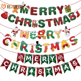 [ขายดี] ธงแบนเนอร์กระดาษ ลาย Merry Christmas สําหรับแขวนตกแต่งผนังบ้าน เทศกาลคริสต์มาส ปีใหม่