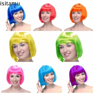 Isitaft วิกผมบ๊อบสั้น ตรง ระบายอากาศ สีชมพู สําหรับปาร์ตี้ฮาโลวีน เทศกาลคริสต์มาส