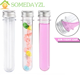 Somedayzl หลอดทดลอง แบบใส 25 ชิ้น อุปกรณ์ห้องทดลอง ที่เก็บผงของเหลว พร้อมฝาปิดอลูมิเนียม อุปกรณ์การเรียน หลอดทดสอบพลาสติก