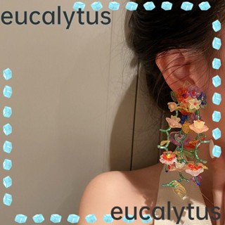 Eucalytus1 ต่างหูสตั๊ด ประดับลูกปัดเรซิ่นใส พู่ยาว สําหรับผู้หญิง