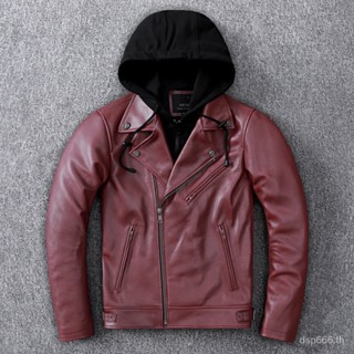 Harley motorcycle clothing first layer cowhide leather leather coat mens slim lapel motorcycle clothing detachable hooded coat EHNA