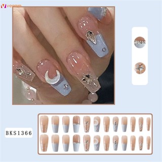 เล็บปลอมเร็จรูป French False Nails Short Art Nail Tip Press Stick False Nail Design Full Set Faux Pink Wearable Transparent Nail Tip veemm