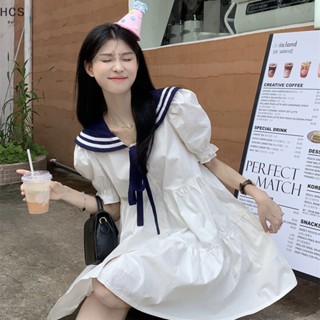 Hcs ชุดมินิเดรส คอปกกะลาสี สีขาว สไตล์เกาหลี สําหรับนักเรียน