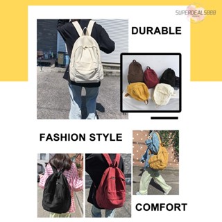 [SuperDeals888.th] Mochila กระเป๋าเป้สะพายหลัง ผ้าแคนวาส สีพื้น สไตล์วินเทจ สําหรับผู้ชาย และผู้หญิง