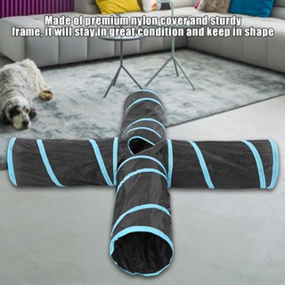 Pets Shop แบบพกพาพับได้ 4 Way Cat Play Tunnel ในร่มกลางแจ้งสัตว์เลี้ยง Interactive Training Toy (สีน้ำเงิน)