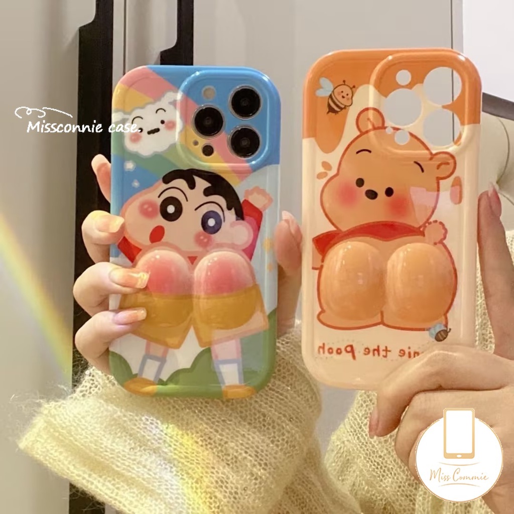 เคสโทรศัพท์มือถือ ลายการ์ตูนหมีพูห์ชินจัง 3D คลายเครียด สําหรับ IPhone 11 15 13 12 14 Pro MAX 15 7Plus XR 6 6s 7 8 Plus X XS MAX SE
