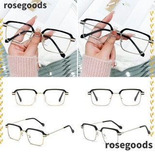 Rosegoods1 แว่นตาอ่านหนังสือ โลหะ ทรงสี่เหลี่ยม หรูหรา ป้องกันแสงสีฟ้า สําหรับผู้หญิง ผู้ชาย