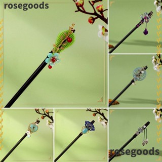 Rosegoods1 2 ชิ้น ตะเกียบผม สวยหรู ดอกไม้ พู่ กิ๊บติดผม