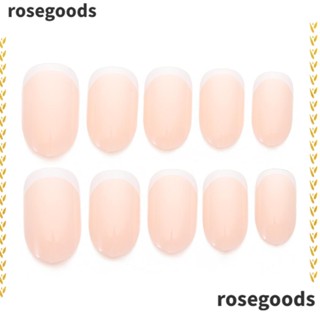 Rosegoods1 เล็บปลอม ถอดออกได้ ขอบสีขาว Diy สไตล์ฝรั่งเศส 24 ชิ้น