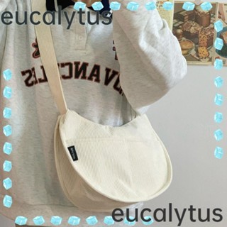 Eucalytus1 กระเป๋าสะพายไหล่ ผ้าแคนวาส ผ้าลูกฟูก สีพื้น สไตล์วินเทจ คลาสสิก สําหรับนักเรียน