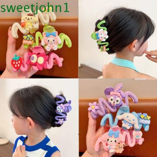 Sweetjohn กิ๊บติดผมหางม้า พลาสติก ลายการ์ตูนอนิเมะ Cinnamoroll Shark Kuromi Mymelody ขนาดใหญ่ สีแคนดี้