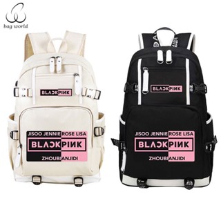 Bag World ผู้หญิงใหม่ blackpink เดียวกันไหล่กระเป๋าเป้สะพายหลังป๊อปแฟชั่นร้อยกระเป๋าผ้าใบ