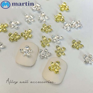 Martin อุปกรณ์ตกแต่งเล็บ รูปโบว์ ดอกไม้ 3D สีทอง สีเงิน สไตล์ญี่ปุ่น สําหรับผู้หญิง