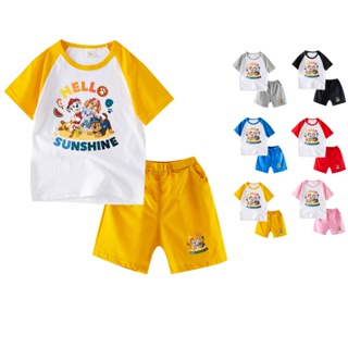 พร้อมส่ง เสื้อยืดแขนสั้น ผ้าฝ้าย 100% พิมพ์ลายการ์ตูน Paw Patrol 6 สี และกางเกง สําหรับเด็ก KC010