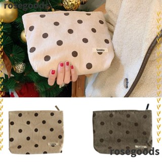 Rosegoods1 กระเป๋าถือ กระเป๋าเครื่องสําอาง ผ้าลูกฟูก ลายจุด จุของได้เยอะ แฟชั่นสําหรับผู้หญิง