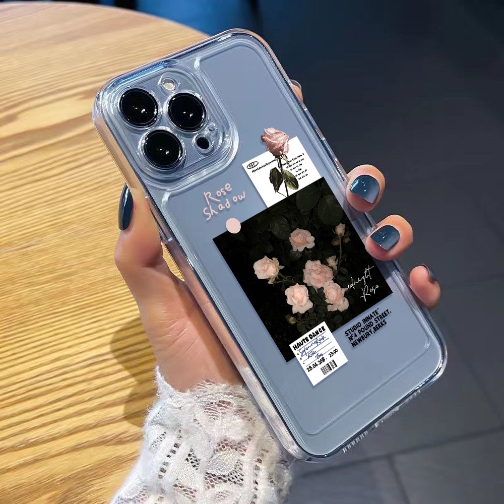 เคสไอโฟน สําหรับ for iPhone 11 13 14 12 Pro Max 7 8 SE Plus 17 Air XR X เคส ดอกกุหลาบ เคสโทรศัพท์ ดอกกุหลาบสีชมพู Case