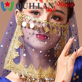 Quillan ผ้าคลุมหน้า ปักเลื่อม พลอยเทียม สไตล์อินเดีย สําหรับเต้นรํา หน้าท้อง