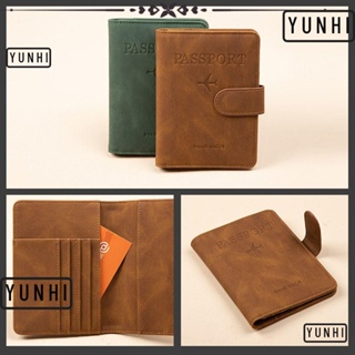 Yunhi RFID กระเป๋าใส่หนังสือเดินทาง หนัง PU อเนกประสงค์ แบบพกพา สําหรับผู้ชาย