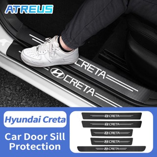 Hyundai Creta สติกเกอร์​ กันรอยชายบันไดรถยนต์ สติกเกอร์คาร์บอนไฟเบอร์ ป้องกันรอยขีดข่วน สำหรับติดประตูรถยนต์ Threshold stickers to prevent trampling