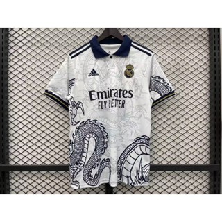 เสื้อโปโลแขนสั้น ลายทีมชาติฟุตบอล Madrid dragon 23 24 R ชุดเหย้า สีขาว สําหรับผู้ใหญ่