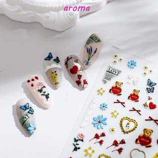 Aroma สติกเกอร์ตกแต่งเล็บ ลายการ์ตูนหน้ายิ้ม ดอกไม้ นางฟ้า อเวนเจอร์ส แฟชั่น สไตล์ญี่ปุ่น