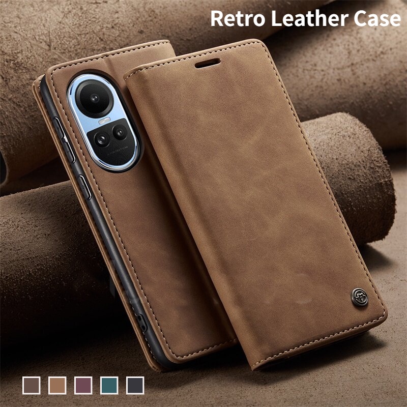 Retro กระเป๋าหนังสําหรับ OPPO Reno 12 10 Pro 8T 2024 5G เคสโทรศัพท์หรูหราแม่เหล็กผู้ถือบัตรสําหรับ Reno10 10Pro Reno10Pro Reno8T 4G 12F Reno12 12Pro กระเป๋าสตางค์พลิกกรณี