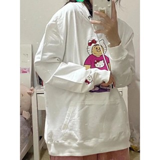 SANRIO ใหม่ เสื้อกันหนาวแขนยาว มีฮู้ด พิมพ์ลายการ์ตูนเสือ Hello Kitty น่ารัก แฟชั่นฤดูใบไม้ร่วง สําหรับผู้หญิง และนักเรียน 2023