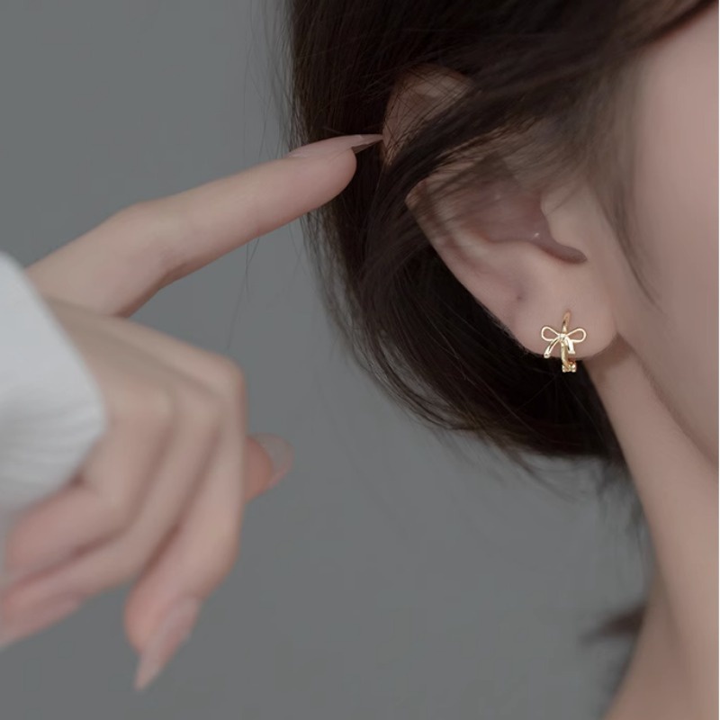 Papaozhu ต่างหูทอง 14K ประดับโบว์ ทรงกลม สไตล์วินเทจ เครื่องประดับ สําหรับผู้หญิง - รูปที่ 4