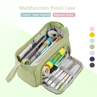 【พร้อมส่ง】กระเป๋าเครื่องเขียน กระเป๋าดินสอ ปากกา มีซิป ความจุขนาดใหญ่ 2 ชั้น 6 สี สําหรับนักเรียน 1 ชิ้น