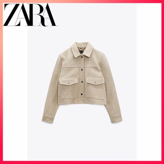 Zara ใหม่ เสื้อโค้ทสั้น กระดุมโลหะ สําหรับผู้หญิง