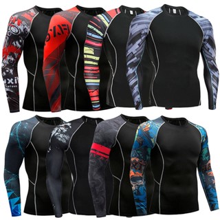 Exercise Workout Clothes Mens Tight Quick-Drying High Elastic Compression Long Sleeve Gym Top Basketball Base Training Wear igyP