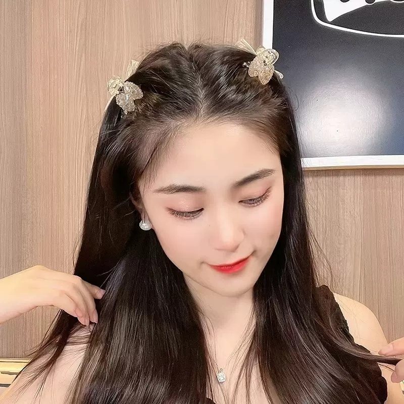 กิ๊บติดผม ผ้าตาข่าย ประดับเพชร สองด้าน หรูหรา เป็นที่นิยม สไตล์เกาหลีวินเทจ สําหรับผู้หญิง