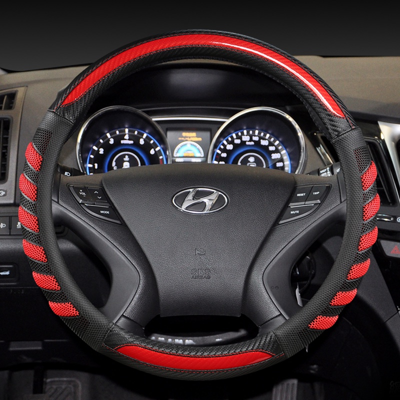 คาร์บอน Fibre + หนังพวงมาลัยรถ 38 ซม.สําหรับ Hyundai ix35 Tucson 2011-2015 i30 Elantra Touring Elant