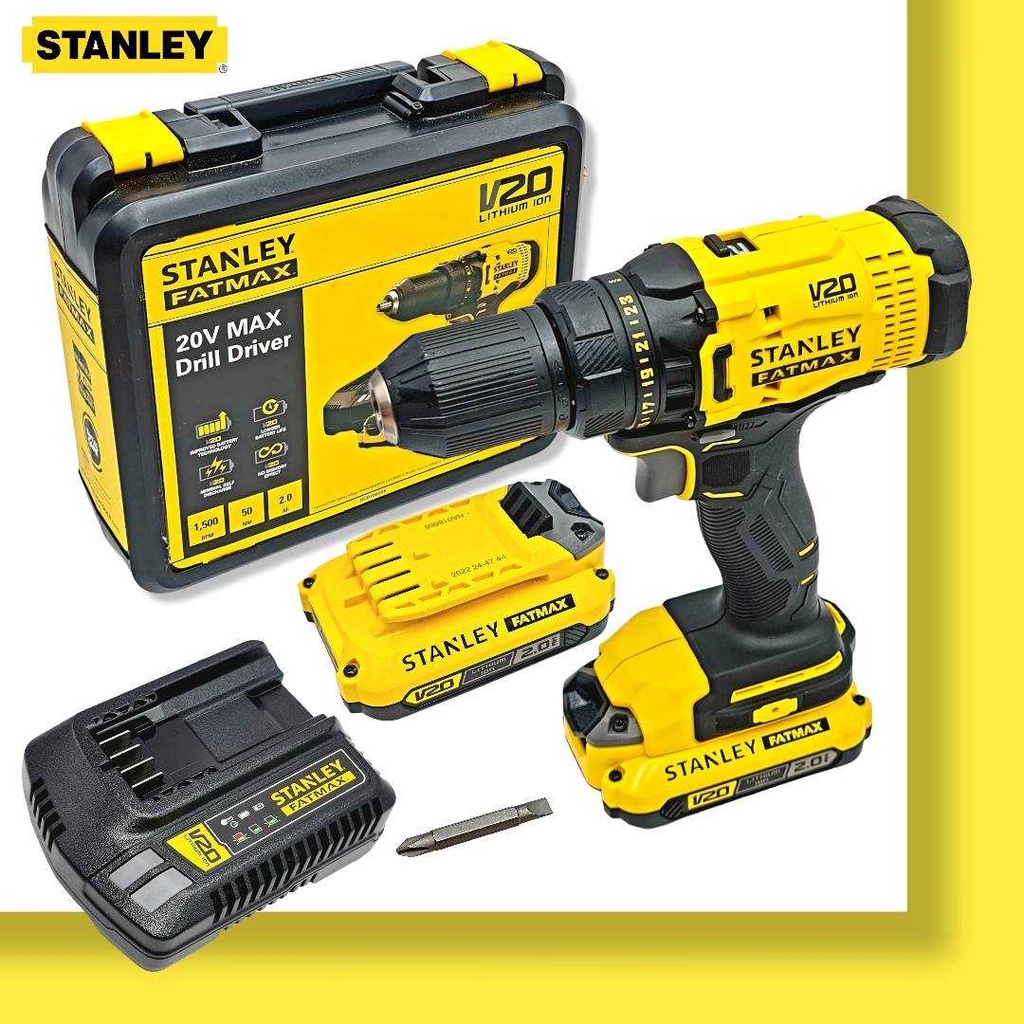 STANLEY รุ่น SCD700D2K-B1 สว่านไร้สาย 20 โวลท์ พร้อมแบตเตอรี่ 2.0Ah 2ก้อน+แท่นชาร์ต