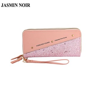 Jasmin NOIR Panel กระเป๋าสตางค์ ใบยาว ประดับเพชร มีซิป สไตล์เกาหลี สําหรับผู้หญิง