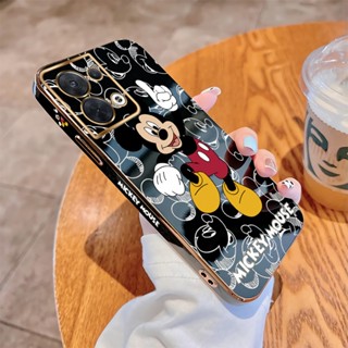 เคส OPPO Reno7 Reno8 Z Reno8 Pro 5G Reno8 T เคสโทรศัพท์มือถือ แบบนิ่ม ลายการ์ตูนมิกกี้ เมาส์ ขอบสี่เหลี่ยม หรูหรา