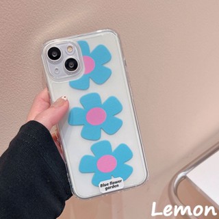 [Lemon] เคสโทรศัพท์มือถือ ซิลิโคนนุ่ม ใส ลายดอกไม้ สีฟ้า สําหรับ iPhone 14 14pro 14plus 14promax 7 8 7plus 8plus 11 12 X XS XR XSMAX 11pro 12promax 12promax 13 13promax